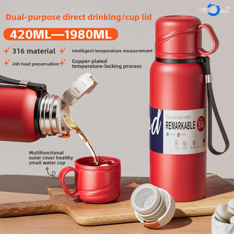 Double-Lid Stainless Steel Insulated Water Bottle