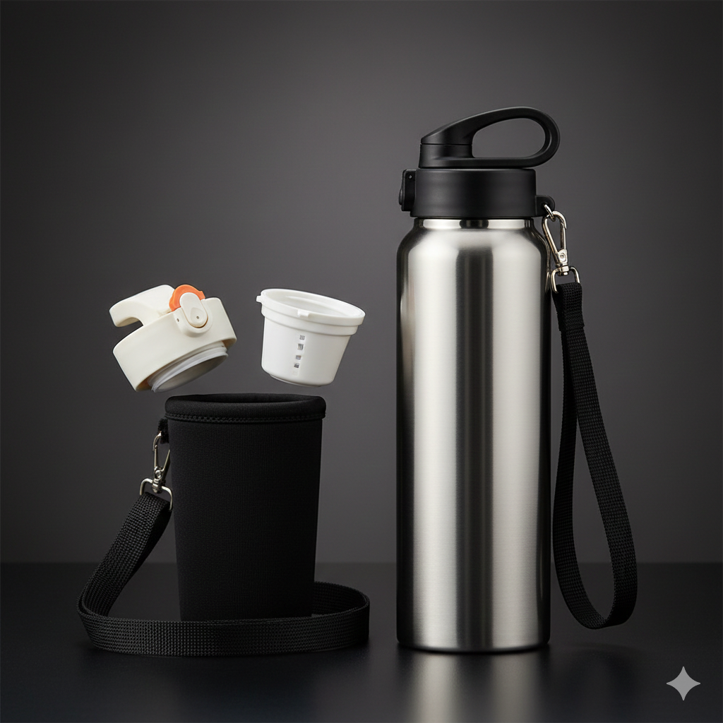 Double-Lid Stainless Steel Insulated Water Bottle